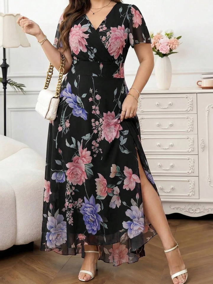 Amorya | V-Neck Flared Midi Dress