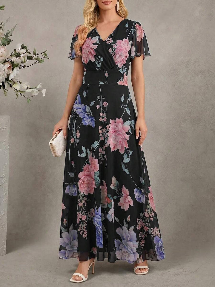 Amorya | V-Neck Flared Midi Dress