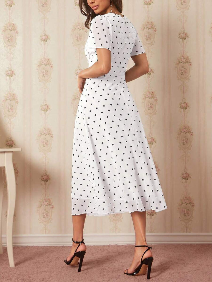 Amorya | V-Neck Flared Midi Dress