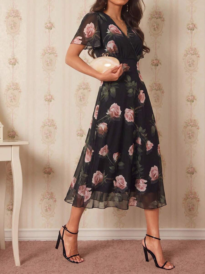 Amorya | V-Neck Flared Midi Dress