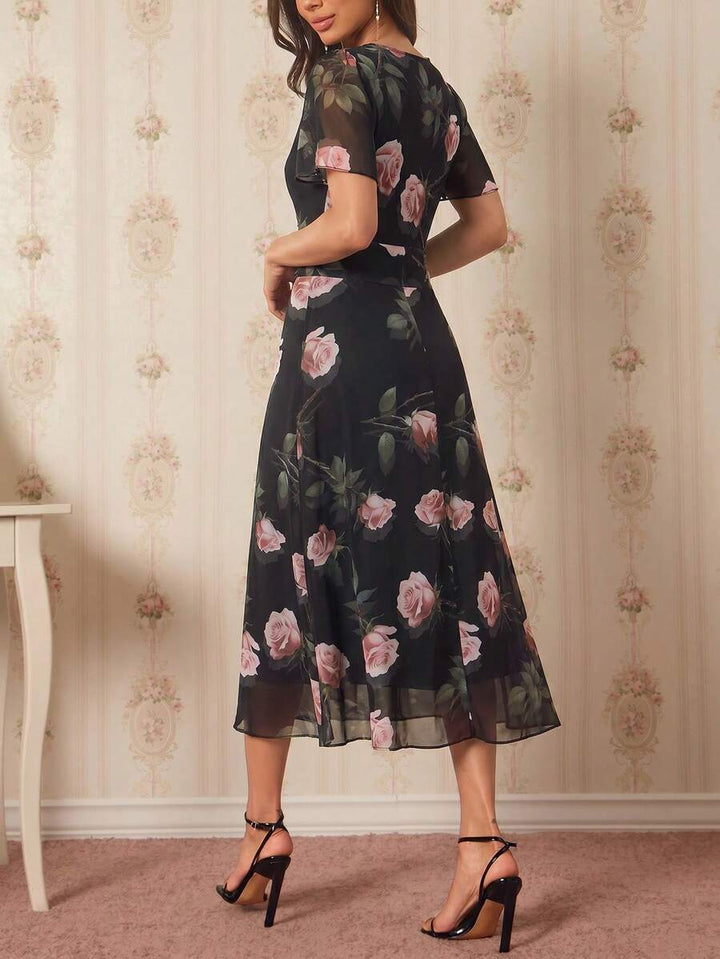 Amorya | V-Neck Flared Midi Dress